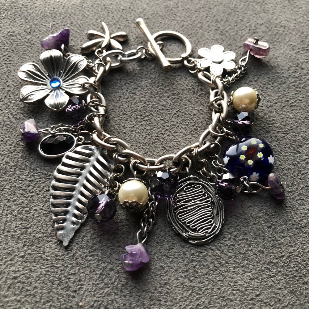 Womens Charm Chain Bracelet Silver Pewter Tone Handmade